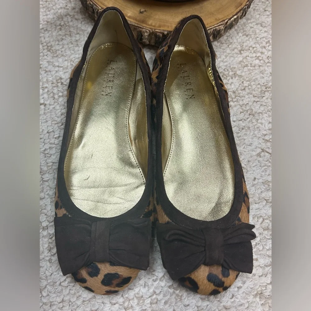 Lauren Ralph Lauren Size 7 Calf Hair Leopard Flats with Suede Bow